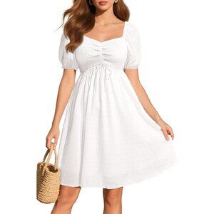 Summer Women's Dress V-Neck Puff Sleeve Smocked Casual Sundress
